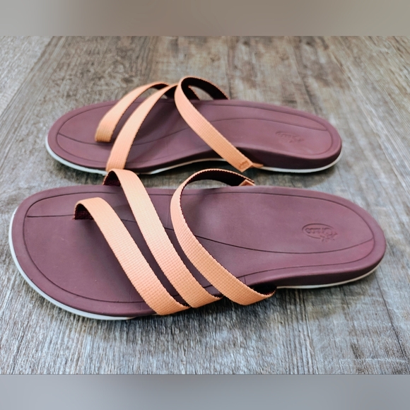 Chaco Flip Flop Asymmetrical Orange Sandals Women's size 6 - Picture 3 of 9